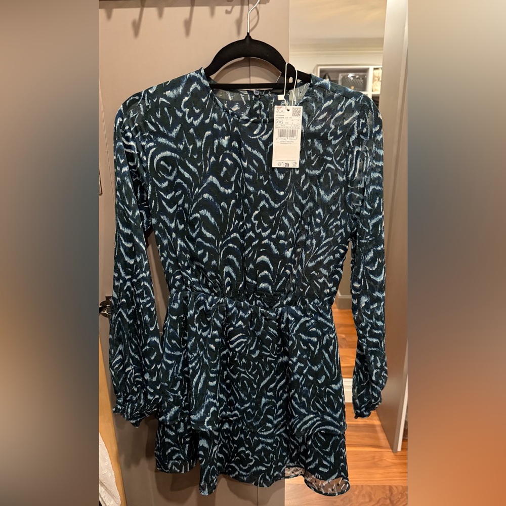 Mango Blue and Green Patterned Dress